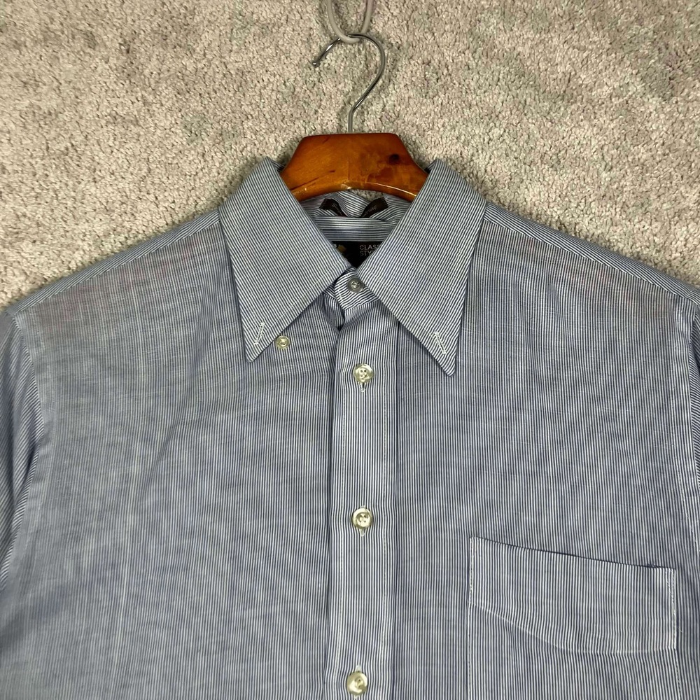 Vintage 70s JCPenney Blue White Striped Button Down Shirt 15.5 x 34